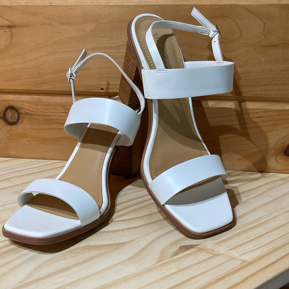 Lisa Vicky Womens Slingback Sandals White Heeled Square Toe Size 10M Oasis